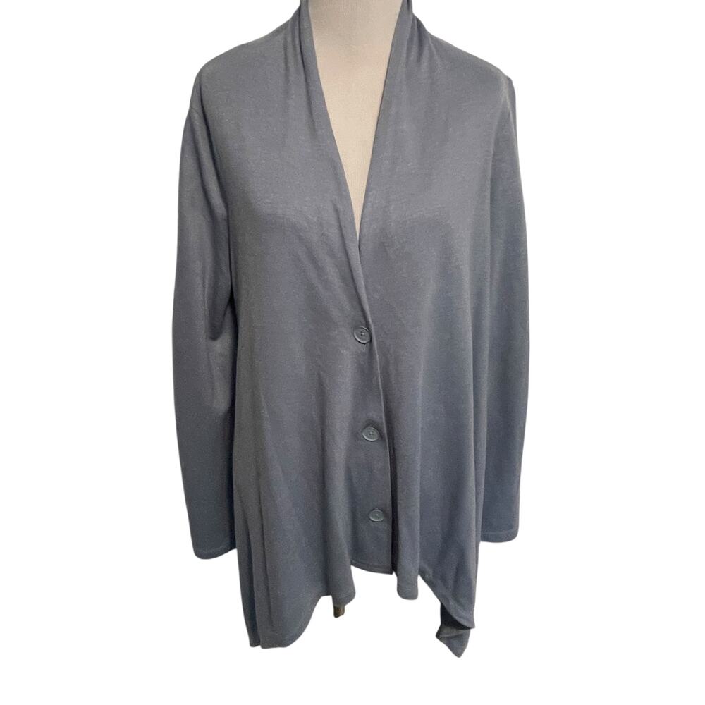 Talbots Asymmetrical Button Cardigan Womens Medium Light Blue Wool Blend Topper